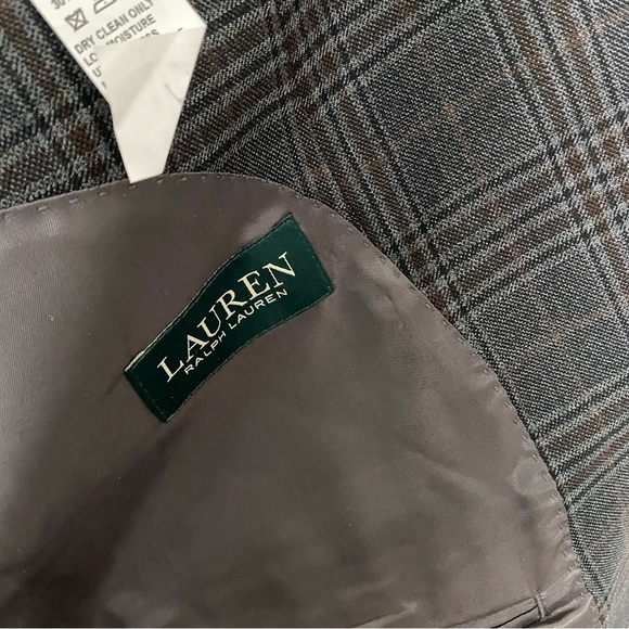 Lauren Ralph Lauren Plaid Sport Coat Blazer Suit Jacket Mens 44L Grey Brown Wool - Picture 5 of 6